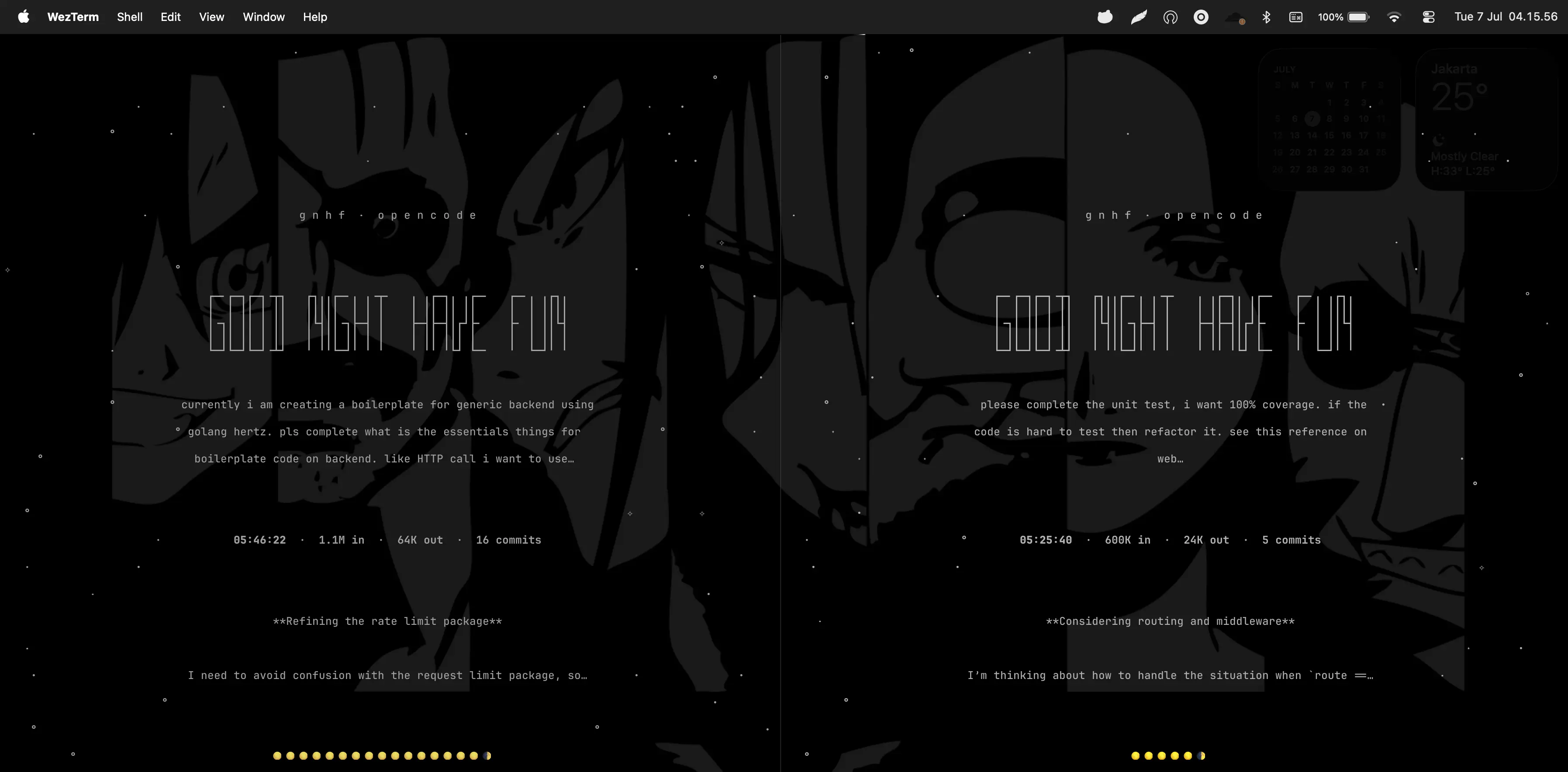 My terminal setup with gnhf open